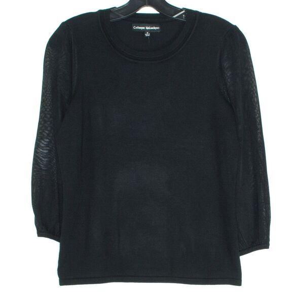 NWT Catherine Malandrino Womens Sweater Mesh Sleeve Black Size Medium IK - Picture 1 of 2